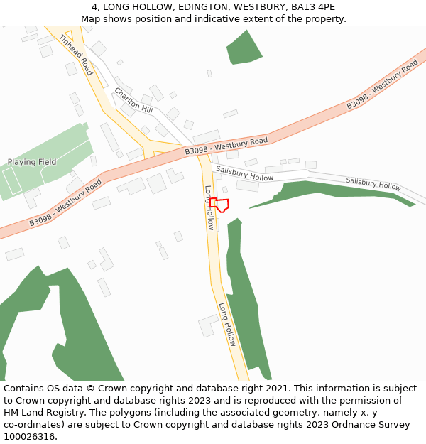 4, LONG HOLLOW, EDINGTON, WESTBURY, BA13 4PE: Location map and indicative extent of plot
