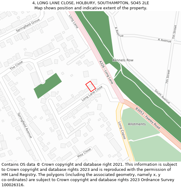 4, LONG LANE CLOSE, HOLBURY, SOUTHAMPTON, SO45 2LE: Location map and indicative extent of plot