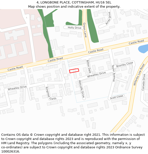 4, LONGBONE PLACE, COTTINGHAM, HU16 5EL: Location map and indicative extent of plot