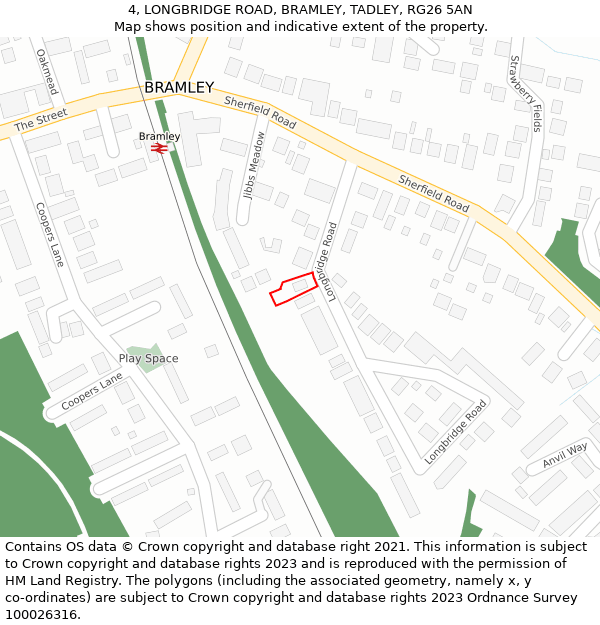 4, LONGBRIDGE ROAD, BRAMLEY, TADLEY, RG26 5AN: Location map and indicative extent of plot