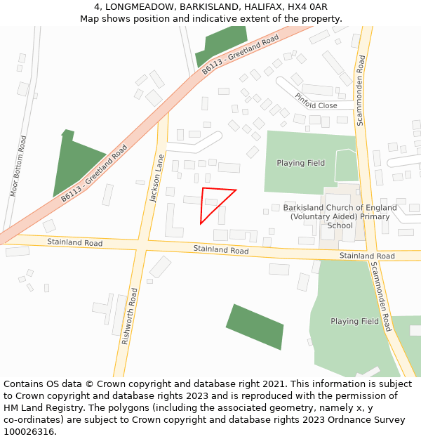 4, LONGMEADOW, BARKISLAND, HALIFAX, HX4 0AR: Location map and indicative extent of plot