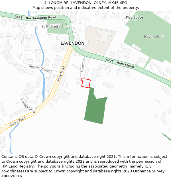 4, LONGMIRE, LAVENDON, OLNEY, MK46 4EG: Location map and indicative extent of plot