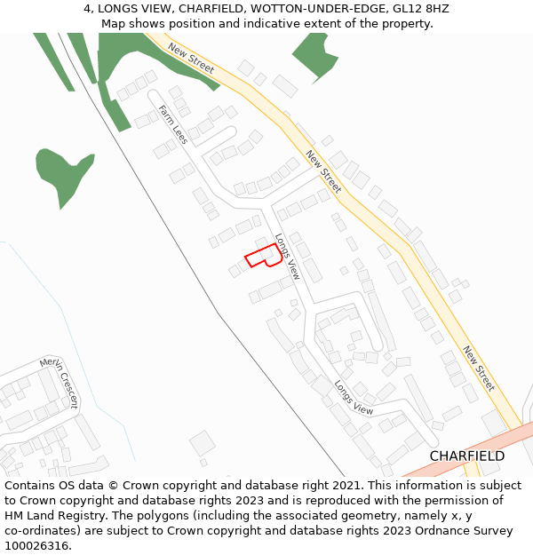 4, LONGS VIEW, CHARFIELD, WOTTON-UNDER-EDGE, GL12 8HZ: Location map and indicative extent of plot