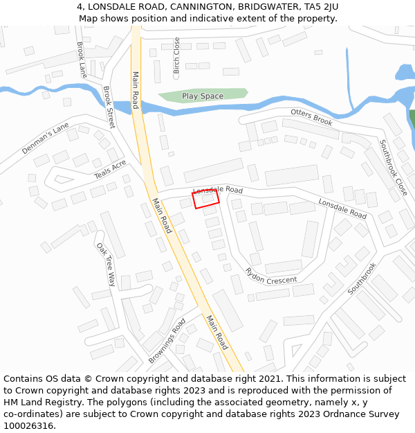 4, LONSDALE ROAD, CANNINGTON, BRIDGWATER, TA5 2JU: Location map and indicative extent of plot