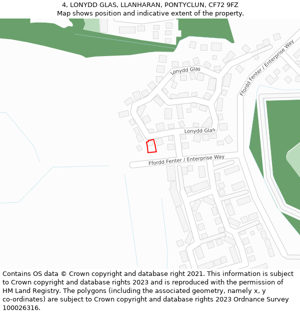 4, LONYDD GLAS, LLANHARAN, PONTYCLUN, CF72 9FZ: Location map and indicative extent of plot