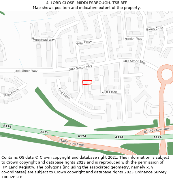 4, LORD CLOSE, MIDDLESBROUGH, TS5 8FF: Location map and indicative extent of plot