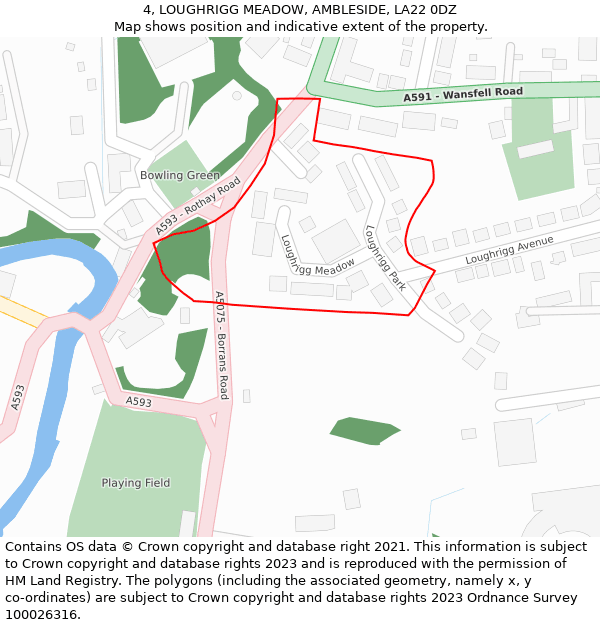 4, LOUGHRIGG MEADOW, AMBLESIDE, LA22 0DZ: Location map and indicative extent of plot