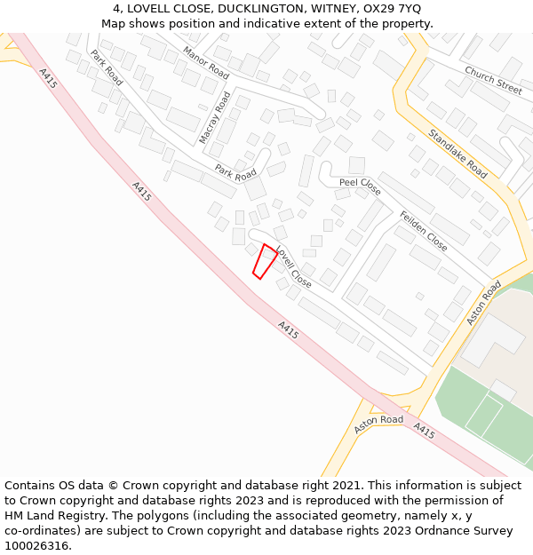 4, LOVELL CLOSE, DUCKLINGTON, WITNEY, OX29 7YQ: Location map and indicative extent of plot