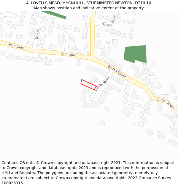 4, LOVELLS MEAD, MARNHULL, STURMINSTER NEWTON, DT10 1JL: Location map and indicative extent of plot