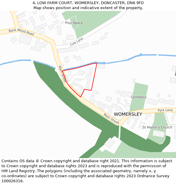 4, LOW FARM COURT, WOMERSLEY, DONCASTER, DN6 9FD: Location map and indicative extent of plot