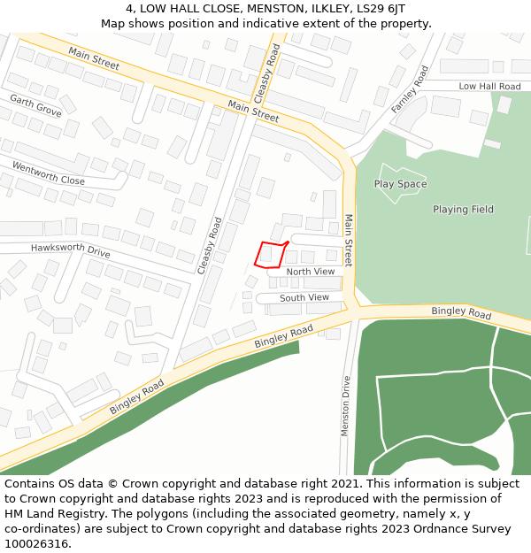 4, LOW HALL CLOSE, MENSTON, ILKLEY, LS29 6JT: Location map and indicative extent of plot