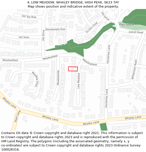 4, LOW MEADOW, WHALEY BRIDGE, HIGH PEAK, SK23 7AY: Location map and indicative extent of plot