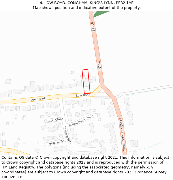 4, LOW ROAD, CONGHAM, KING'S LYNN, PE32 1AE: Location map and indicative extent of plot