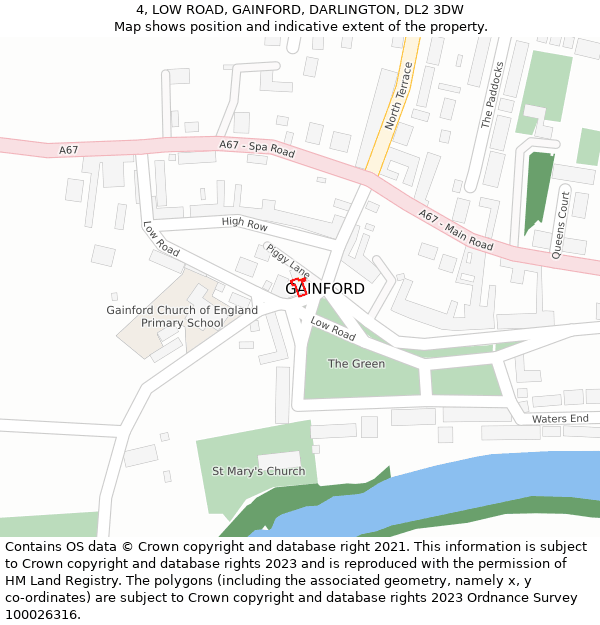 4, LOW ROAD, GAINFORD, DARLINGTON, DL2 3DW: Location map and indicative extent of plot