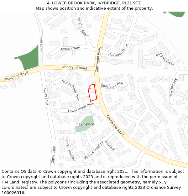 4, LOWER BROOK PARK, IVYBRIDGE, PL21 9TZ: Location map and indicative extent of plot