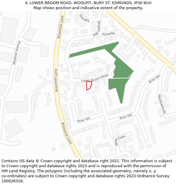 4, LOWER BROOM ROAD, WOOLPIT, BURY ST. EDMUNDS, IP30 9UU: Location map and indicative extent of plot