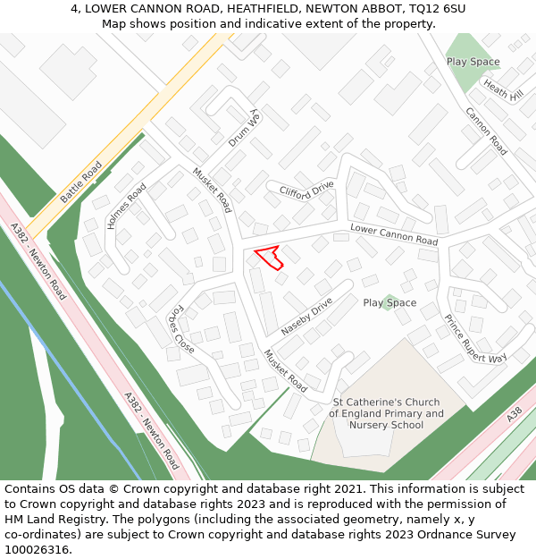 4, LOWER CANNON ROAD, HEATHFIELD, NEWTON ABBOT, TQ12 6SU: Location map and indicative extent of plot