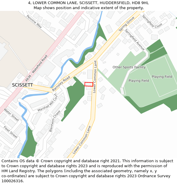 4, LOWER COMMON LANE, SCISSETT, HUDDERSFIELD, HD8 9HL: Location map and indicative extent of plot