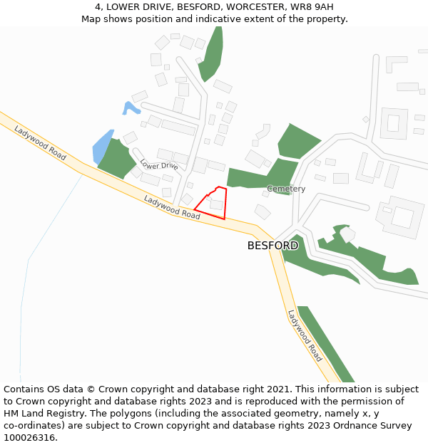 4, LOWER DRIVE, BESFORD, WORCESTER, WR8 9AH: Location map and indicative extent of plot