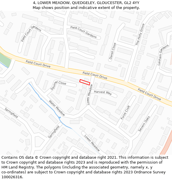 4, LOWER MEADOW, QUEDGELEY, GLOUCESTER, GL2 4YY: Location map and indicative extent of plot