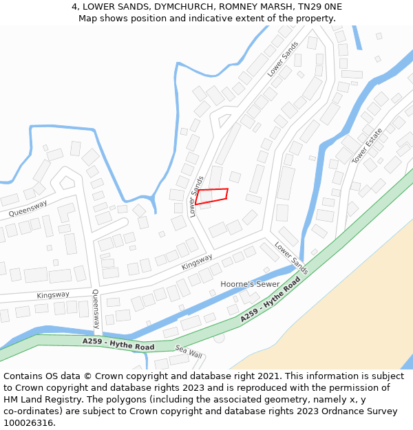 4, LOWER SANDS, DYMCHURCH, ROMNEY MARSH, TN29 0NE: Location map and indicative extent of plot