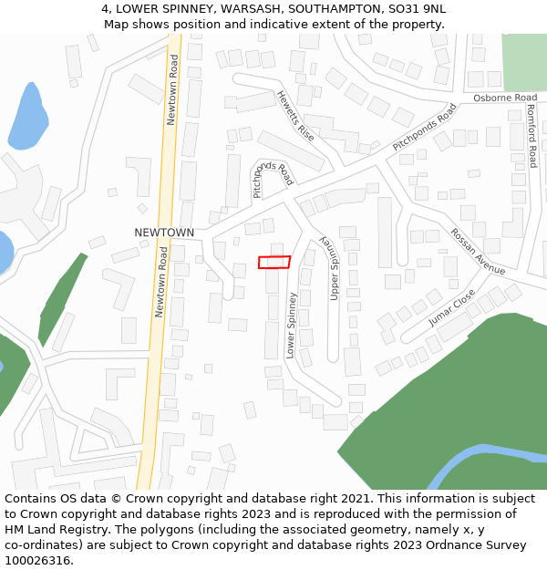 4, LOWER SPINNEY, WARSASH, SOUTHAMPTON, SO31 9NL: Location map and indicative extent of plot