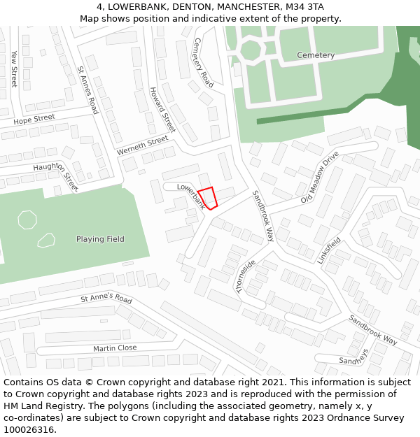 4, LOWERBANK, DENTON, MANCHESTER, M34 3TA: Location map and indicative extent of plot