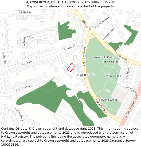 4, LOWERFOLD, GREAT HARWOOD, BLACKBURN, BB6 7NT: Location map and indicative extent of plot