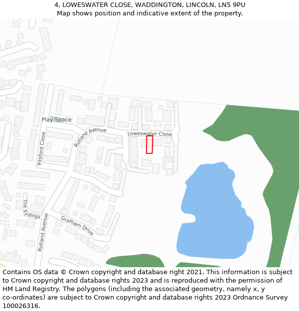 4, LOWESWATER CLOSE, WADDINGTON, LINCOLN, LN5 9PU: Location map and indicative extent of plot