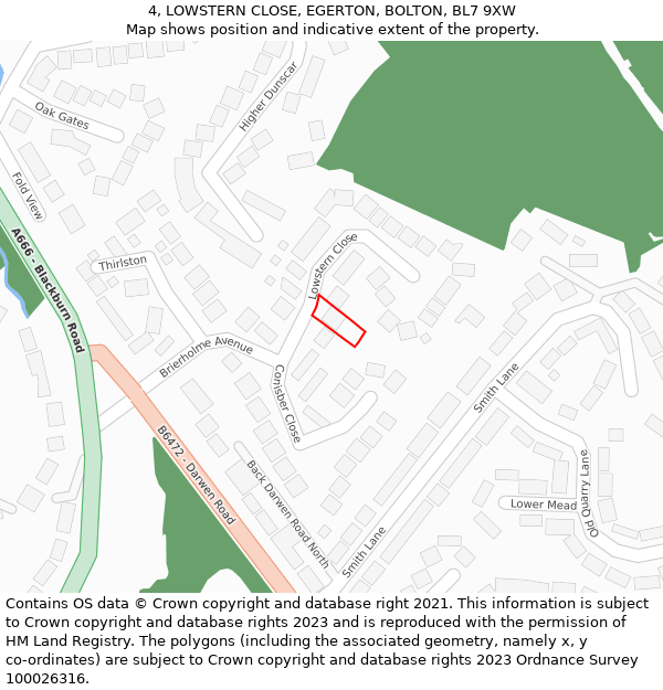 4, LOWSTERN CLOSE, EGERTON, BOLTON, BL7 9XW: Location map and indicative extent of plot