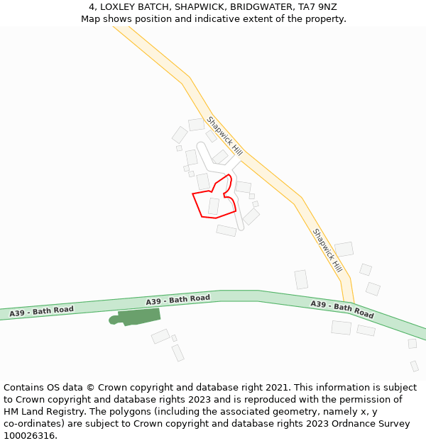 4, LOXLEY BATCH, SHAPWICK, BRIDGWATER, TA7 9NZ: Location map and indicative extent of plot