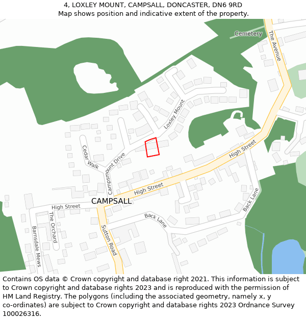 4, LOXLEY MOUNT, CAMPSALL, DONCASTER, DN6 9RD: Location map and indicative extent of plot