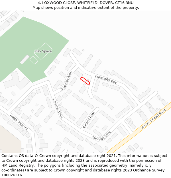 4, LOXWOOD CLOSE, WHITFIELD, DOVER, CT16 3NU: Location map and indicative extent of plot