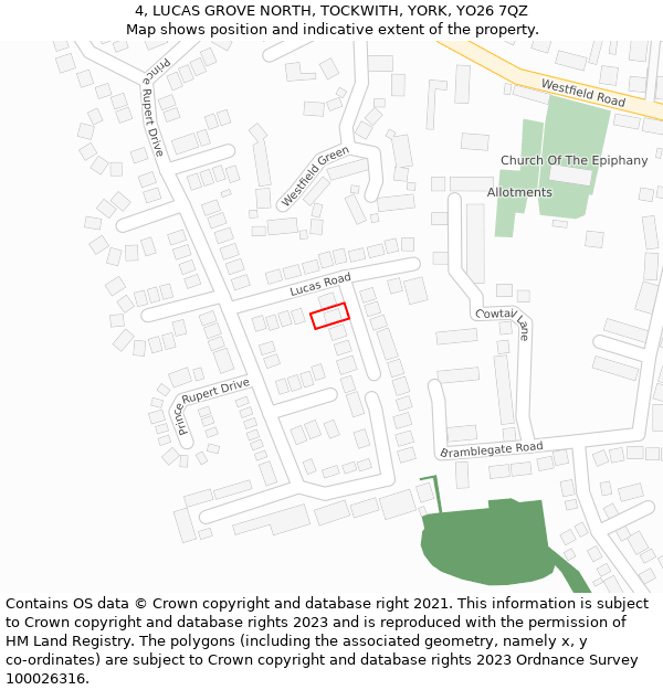 4, LUCAS GROVE NORTH, TOCKWITH, YORK, YO26 7QZ: Location map and indicative extent of plot