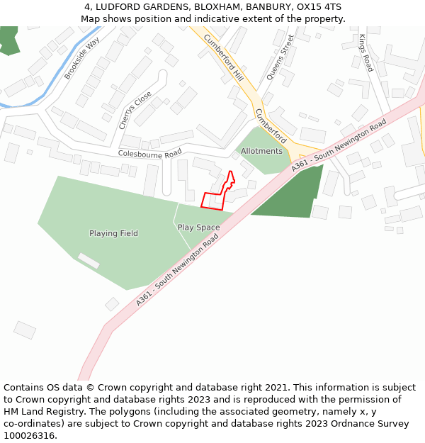 4, LUDFORD GARDENS, BLOXHAM, BANBURY, OX15 4TS: Location map and indicative extent of plot