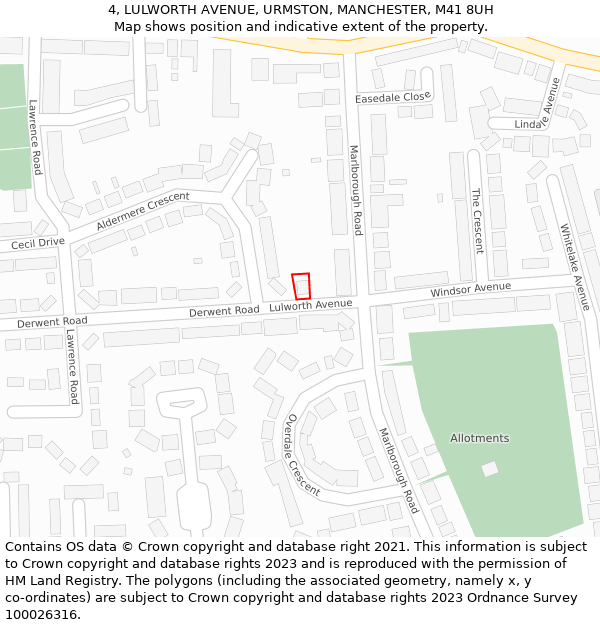 4, LULWORTH AVENUE, URMSTON, MANCHESTER, M41 8UH: Location map and indicative extent of plot