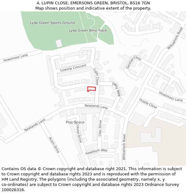 4, LUPIN CLOSE, EMERSONS GREEN, BRISTOL, BS16 7GN: Location map and indicative extent of plot