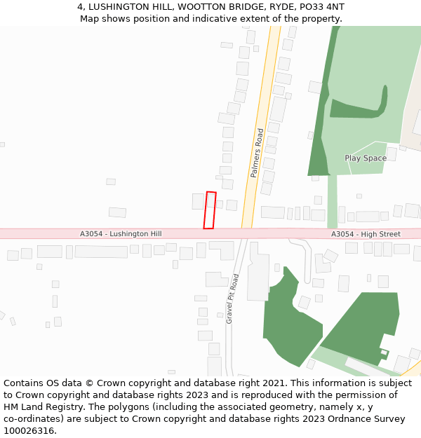 4, LUSHINGTON HILL, WOOTTON BRIDGE, RYDE, PO33 4NT: Location map and indicative extent of plot