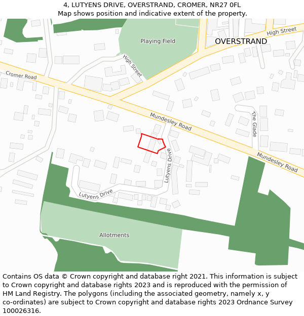 4, LUTYENS DRIVE, OVERSTRAND, CROMER, NR27 0FL: Location map and indicative extent of plot