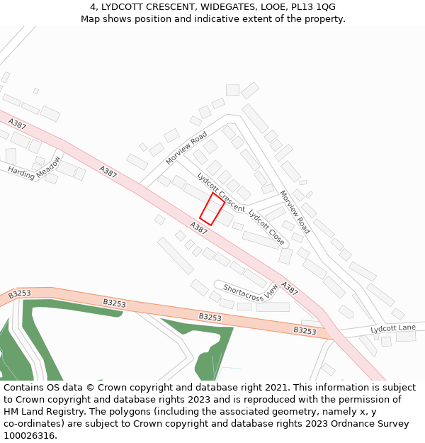 4, LYDCOTT CRESCENT, WIDEGATES, LOOE, PL13 1QG: Location map and indicative extent of plot