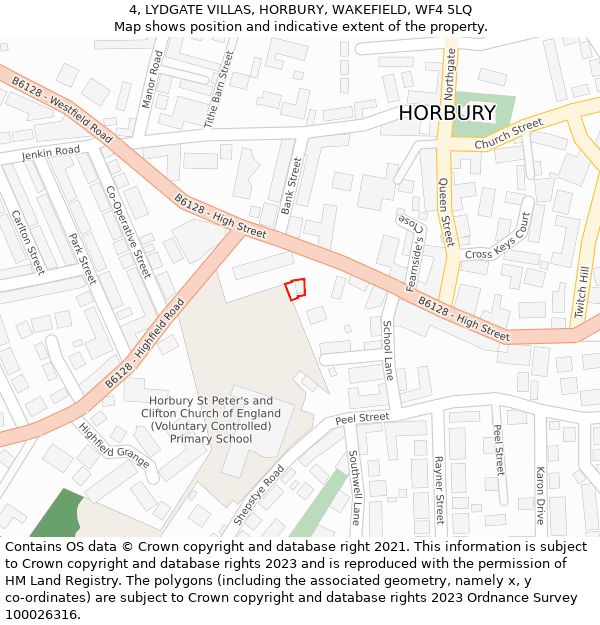 4, LYDGATE VILLAS, HORBURY, WAKEFIELD, WF4 5LQ: Location map and indicative extent of plot