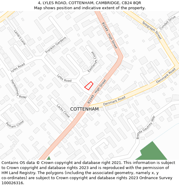 4, LYLES ROAD, COTTENHAM, CAMBRIDGE, CB24 8QR: Location map and indicative extent of plot