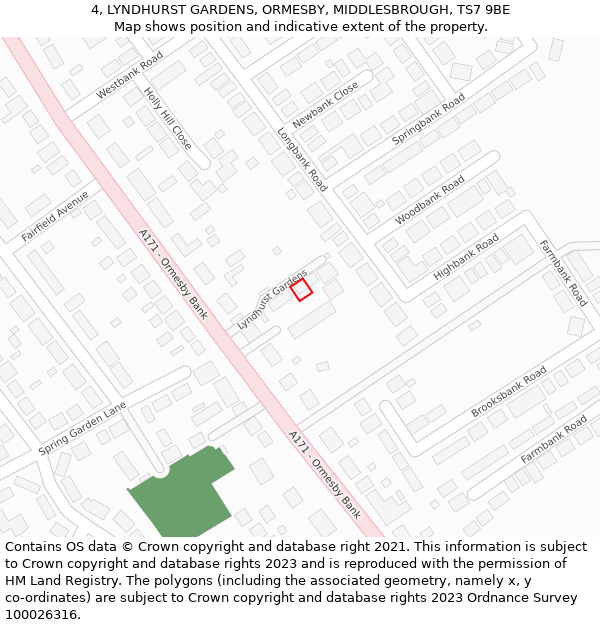 4, LYNDHURST GARDENS, ORMESBY, MIDDLESBROUGH, TS7 9BE: Location map and indicative extent of plot