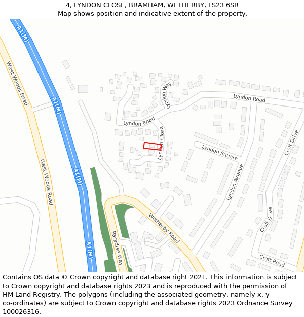 4, LYNDON CLOSE, BRAMHAM, WETHERBY, LS23 6SR: Location map and indicative extent of plot