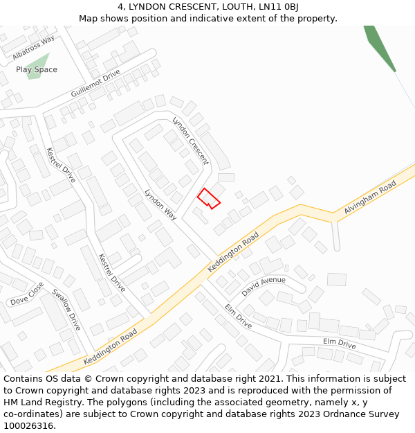 4, LYNDON CRESCENT, LOUTH, LN11 0BJ: Location map and indicative extent of plot