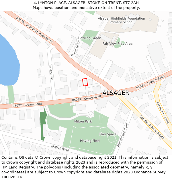 4, LYNTON PLACE, ALSAGER, STOKE-ON-TRENT, ST7 2AH: Location map and indicative extent of plot