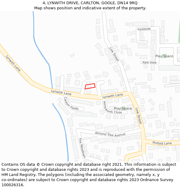 4, LYNWITH DRIVE, CARLTON, GOOLE, DN14 9RQ: Location map and indicative extent of plot