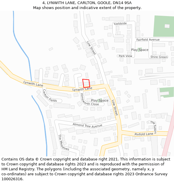 4, LYNWITH LANE, CARLTON, GOOLE, DN14 9SA: Location map and indicative extent of plot