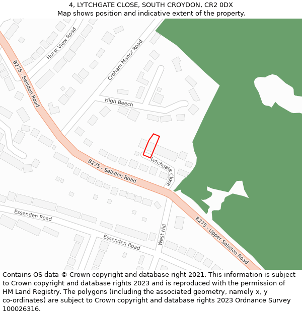 4, LYTCHGATE CLOSE, SOUTH CROYDON, CR2 0DX: Location map and indicative extent of plot