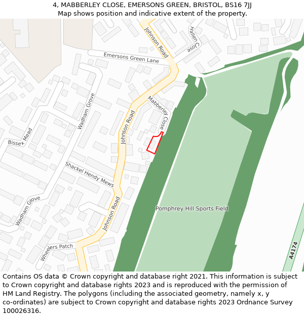 4, MABBERLEY CLOSE, EMERSONS GREEN, BRISTOL, BS16 7JJ: Location map and indicative extent of plot